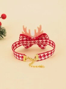 1pc Pet Christmas Decoration Necklace With Mink Fur, Deer Ear For Cat And Dog