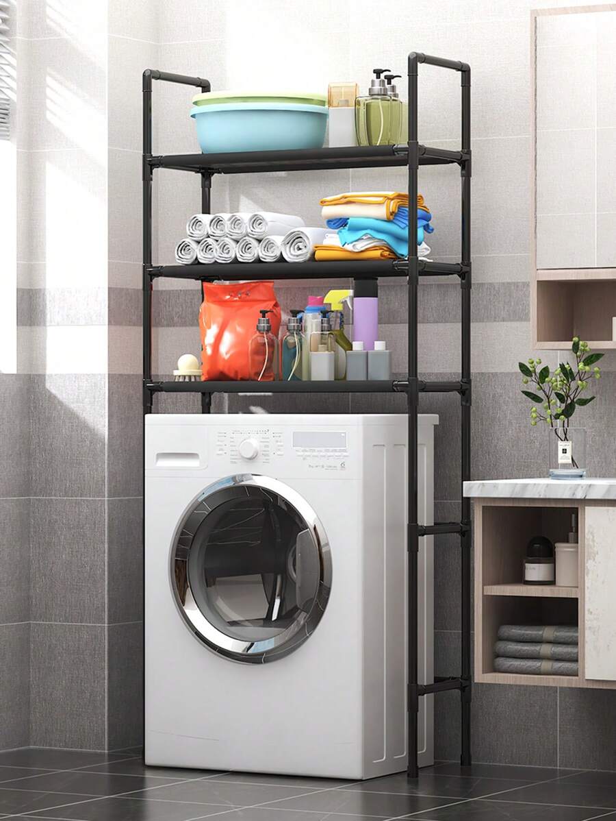 4-tier Black Storage Rack For Washing Machine, Toilet, Bathroom, No Drilling Required - Black - View 1