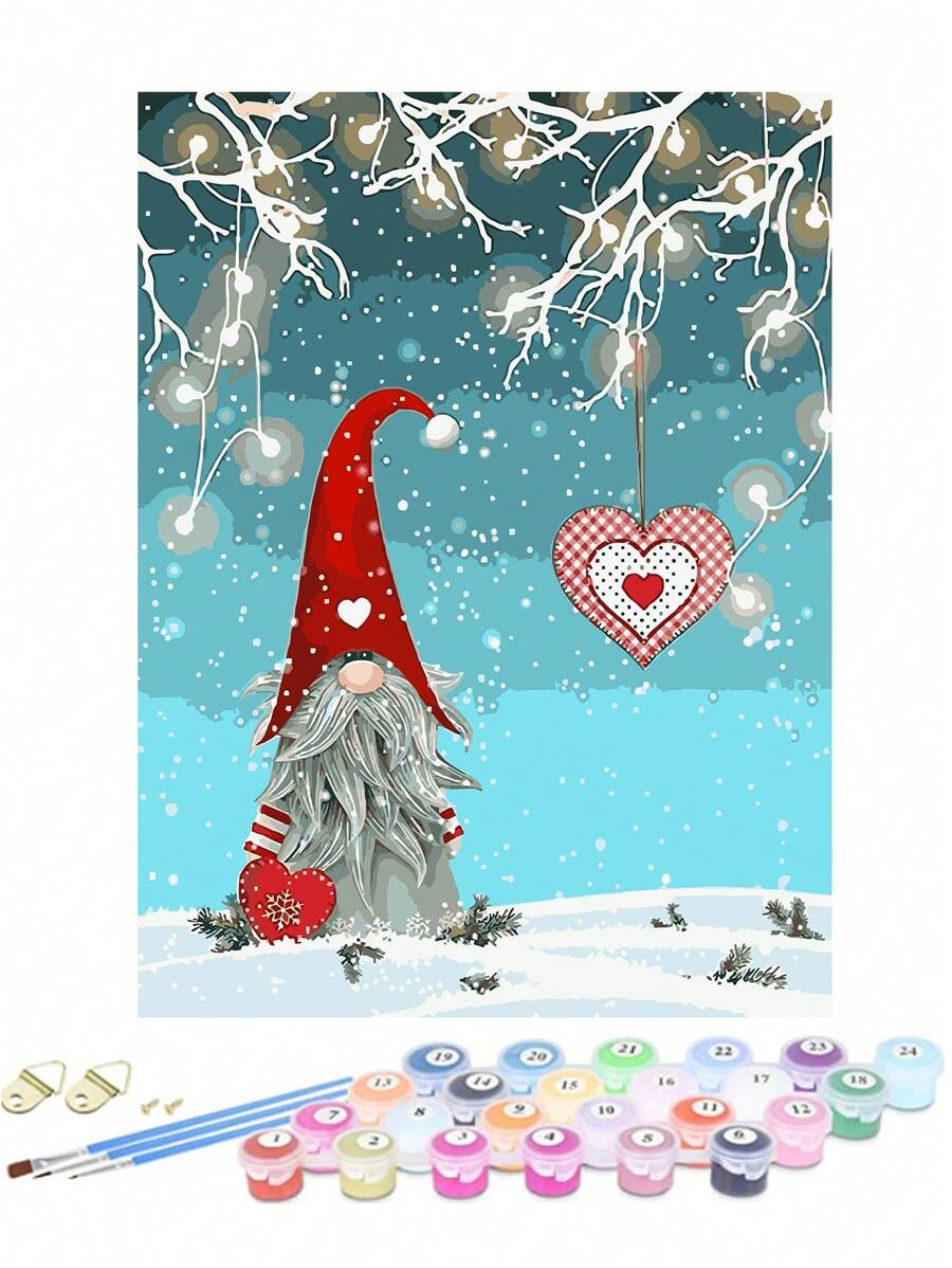 1入組聖誕主題雪人diy油畫按數字套裝,包含畫筆、亞克力顏料、帆布,適合成人,適用於裝飾牆面藝術 - 彩色 - 查看 1
