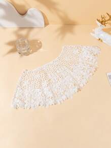 1pc Ladies' White Floral Crochet Lace Knit Shrug With Hollow Out Design, Knit Capelet Shawl, Detachable Collar For Party Or Daily Use Boho Valentine's Day Valentines