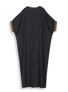 黑色刺繡蝙蝠袖屋有帶子長袖衣服洋裝 - 黑色 - 查看 8