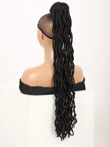 28英寸橡筋拉力式定鎖辮馬尾,烏黑色辮髮馬尾假髮,高品質纖維材質,編織型長馬尾辮假髮 - 黑色 - 查看 1