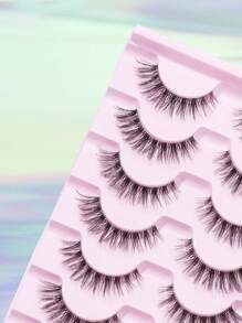 7pairs/Set Natural D Curl Eyelash Extensions With Clear Stems, Cross Style For Natural Lengthening Effect Strip Lashes,Lashes,Eyelashes,Fake Lashes - Black - View 5