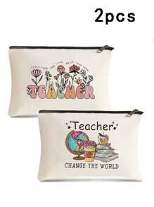 2 件时尚字母印花化妆包多功能化妆包多功能拉链手拿包零钱包教师答谢礼物感谢老师化妆包化妆包毕业生日化妆包盒卡通图案化妆包轻便便携随身携带礼品袋多功能化妆包化妆收纳包洗漱包旅行洗漱包返校浴室宿舍必需品旅行必需品收纳包化妆工具化妆包送给妈妈的礼物，永远最好的老师礼物 - 米色 - 查看 5