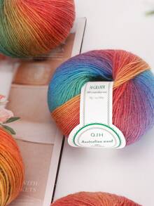 QJH 1入組彩虹漸變染色羊毛線，適用於家居裁縫DIY編織披肩、圍巾、柔軟保暖的冬季毛線，顏色豐富，很適合用於創意DIY禮物，3.6mm，50g/球，約180米/196碼 - 綠藍漸變 - 查看 4
