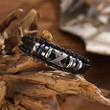 European And American Fashion Retro Leather Bracelet, Handmade Jewelry, Cross-Border Simple Beaded Leather Bracelet, Personalized X-Nail Men's And Women's Fashion Braided Bracelet, Multiple Leather Bracelets - X stud buckle black leather bracelet - View 1