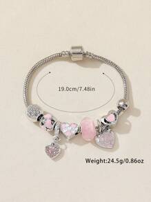 1 件甜美水钻 & 玫瑰 & 心形吊坠串珠铜手链，适合女士，简约学院风格，DIY 串珠手链，情人节、妈妈、母亲、母亲节、礼物