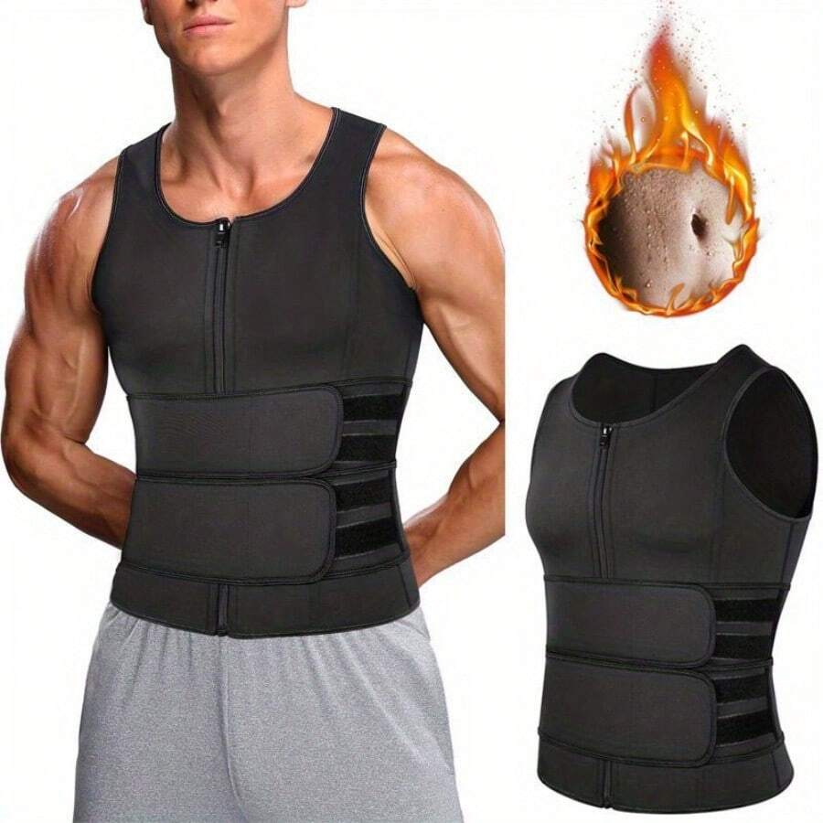 Men's Compression Vest, New Slimming Suit Waist Belts Body Shaper Back Support Tank Top For Workout Fitness Gym - 黑色 - 查看 1