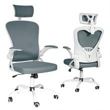 Office Desk Chairs with Wheels and Flip up Arms Headrest, Executive Office Chairs Clearance, Height Adjustable Ergonomic Mesh Office Chair for Home Office - 灰色 - 查看 2