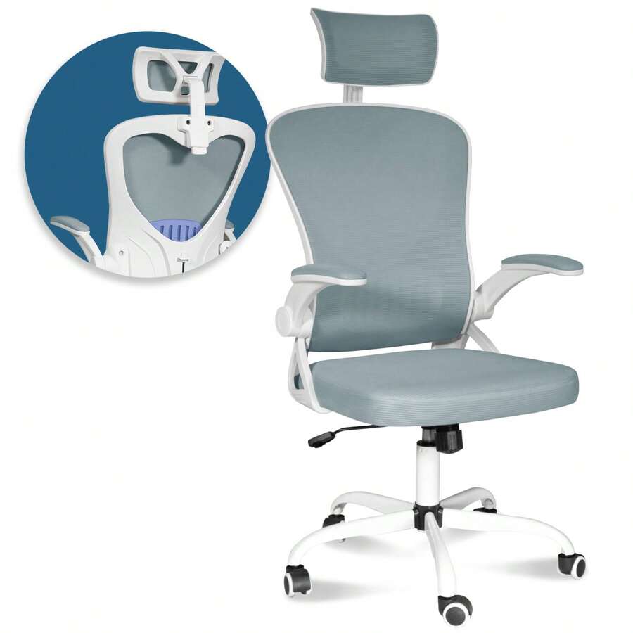 Office Desk Chairs with Wheels and Flip up Arms Headrest, Executive Office Chairs Clearance, Height Adjustable Ergonomic Mesh Office Chair for Home Office - 灰色 - 查看 1