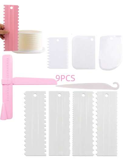 9pcs Cake Scraper Set - Plastic Cake Smoother, Baking Tool, Kitchen Gadget, Kitchen Accessory, 9/4 Pieces for Home Kitchen