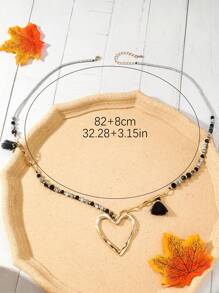 1 件时尚休闲心形合金串珠长项链适合女性日常佩戴情人节、妈妈、母亲、母亲节、礼物