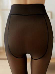 1pc Black Sheer & Warm Thermal Lined Tights - Black - View 6