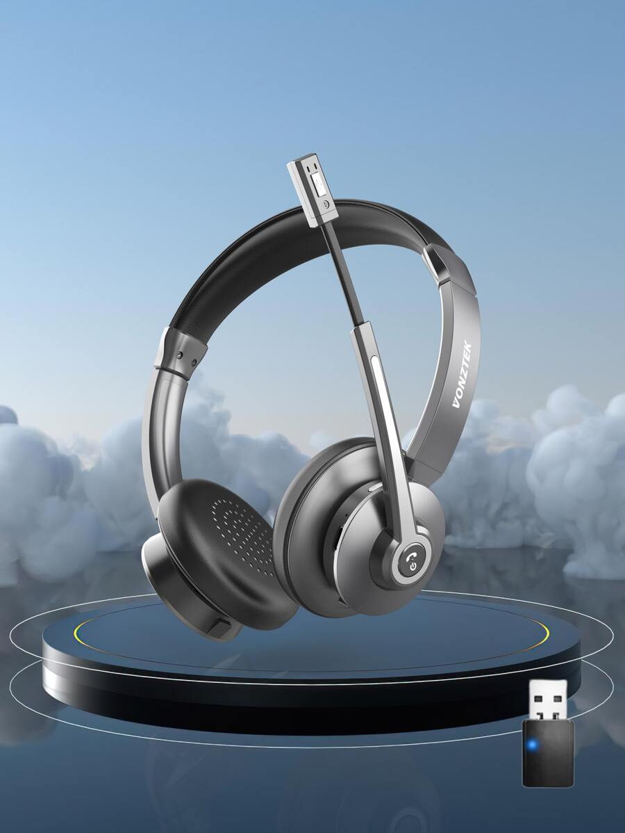 Wireless Bluetooth Headset with ENC Noise Reduction, Mute Button, and Multipoint Connectivity - 炭灰色 - 查看 1