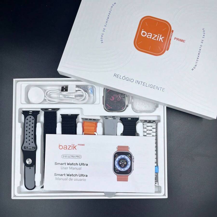 Basike Smartwatch Relógio Inteligente S18 Ultra Pro Séries8 Nfc com 7pares De pulseira - Dourado - Visão 1