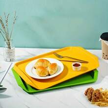1PC2023新款塑膠長方形托盤飯店食堂上菜托盤商用餐廳專用加厚飯店餐廳商用快速餐桌雙耳托盤