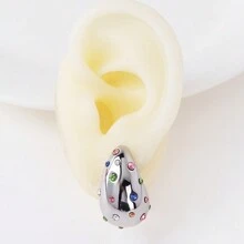 1pair European & American Fashionable Personalized Earrings Plated With 18k Gold Hollow Out 3d Teardrop Crystal Studs For Women - Silver - View 2