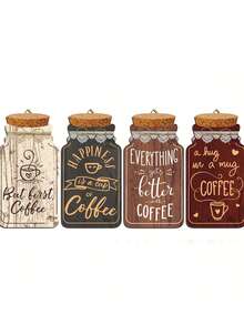 4入組咖啡木質招牌掛牆飾品,罐子造型裝飾牌,室內裝飾家居咖啡廳店鋪神器 - 棕色 - 查看 5