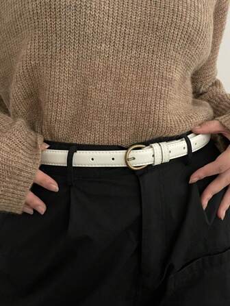 1 pièce Ceinture en PU blanc pour femmes avec boucle à ardillon, pour l'été, l'école, l'automne, Halloween