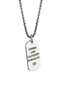 永恆的愛520方形吊墜鈦鋼項鍊,嘻哈風格,中性時尚配飾