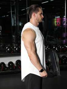 男士运动上衣 无袖连帽T恤 速干透气 轻便 适合跑步、马拉松、健身房和日常活动 - 白色 - 查看 3