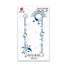 2 件簡約臨時紋身貼紙(太陽和月亮設計)天然草藥配方可持續7-14 天,1 件一次性紋身貼紙(蒲公英和字母設計)適用於肩膀、手臂和腿部,防水,適合情侶,包括男士、女士和女孩 - 藍色 - 查看 5