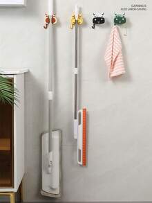 可愛的牛形拖把架,免打孔,重型,浴室吸盤掛架,壁掛式清潔工具夾 - 黑色 - 查看 1