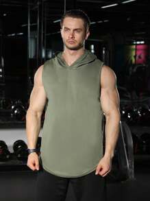 Nam Không tay áo có mũ Áo thun Đối với Thể thao  chạy , Marathon Tập huấn Và Khỏe mạnh Phòng thể dục , Sấy khô nhanh , Nhẹ Và Thoáng khí Quần áo tập thể hình Nam Cơ bản - xanh quân đội - Xem 2