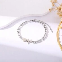 1pc European And American Style Fashionable Titanium Steel Bracelet, Daily Unisex Accessory - Silver - View 20