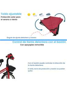 Triciclo para Niños 7en1 con Asiento Giratorio 360,luz,sonido (SOLO COMPRAR 1 PIEZA A LA VEZ) - Rojo - Ver 5