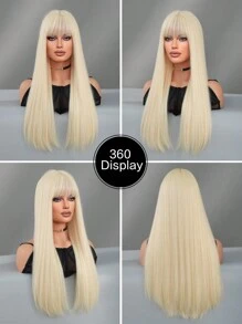 7JHH WIGS 26英寸柔软长直假发，带刘海，浅金色，合成纤维材质，适合日常佩戴、派对、角色扮演及其他场合。 - 查看 5