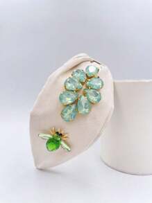 1pc Ladies' Beige & Green Rhinestone Decor Bee Shaped Fabric Headband, Suitable For Daily Use - Beige - View 2