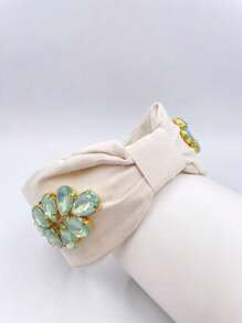 1pc Ladies' Beige & Green Rhinestone Decor Bee Shaped Fabric Headband, Suitable For Daily Use - Beige - View 3