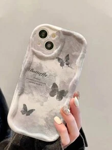 1入組波浪和蝴蝶設計淺褐色手機殼適用於iphone - 彩色 - 查看 2