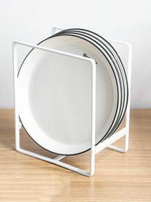 1 Pieza Soporte Vertical Del Organizador De Placas Blanco, Rejilla De Almacenamiento De Platos De Metal Para Armario De Cocina Y Encimera - Blanco - Ver 6