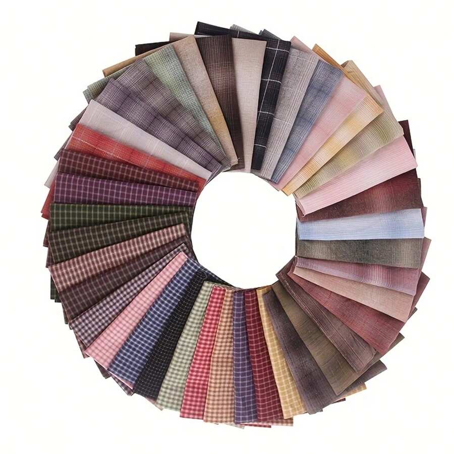 50pcs 10*10cm/3.9*3.9in Vintage Japanese & Korean Pre-Cut Patchwork Fabric Squares, Retro Plaid Textile Remnants For DIY Handmade Crafts, Doll Clothes, Patchwork Sewing, Quilting - Multicolor - View 1