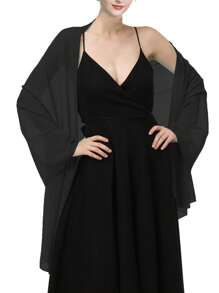 Khăn choàng voan chiffon, thích hợp cho cô dâu, đám cưới, váy dạ hội và các dịp đặc biệt, đa năng và giản dị. - màu đen - Xem 2