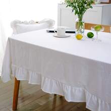 Mantel Blanco Cuadrado Con Diseño De Borde Plisado Y Ondulado - Blanco - Ver 1