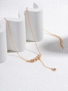 水鑽樹葉和水滴吊墜Y字項鍊