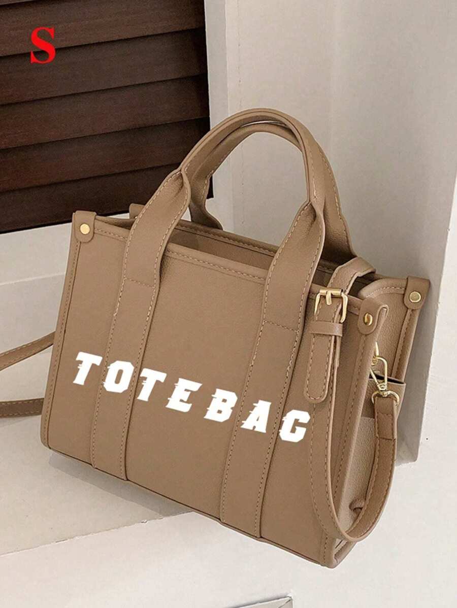 時尚字母圖案設計雙手柄通勤風格便攜式方包字母圖形手提包，時尚斜挎包，女式休閒手提包和單肩錢包 - 查看 1