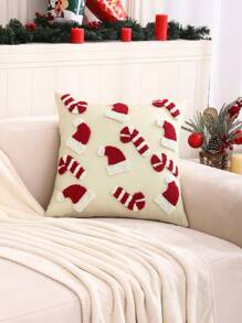 Miater 1入聖誕節裝飾枕套,具麻布材質,聖誕老人帽和糖果刺繡設計 - 彩色 - 查看 6