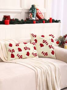 Miater 1入聖誕節裝飾枕套,具麻布材質,聖誕老人帽和糖果刺繡設計 - 彩色 - 查看 1