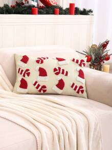 Miater 1入聖誕節裝飾枕套,具麻布材質,聖誕老人帽和糖果刺繡設計 - 彩色 - 查看 7