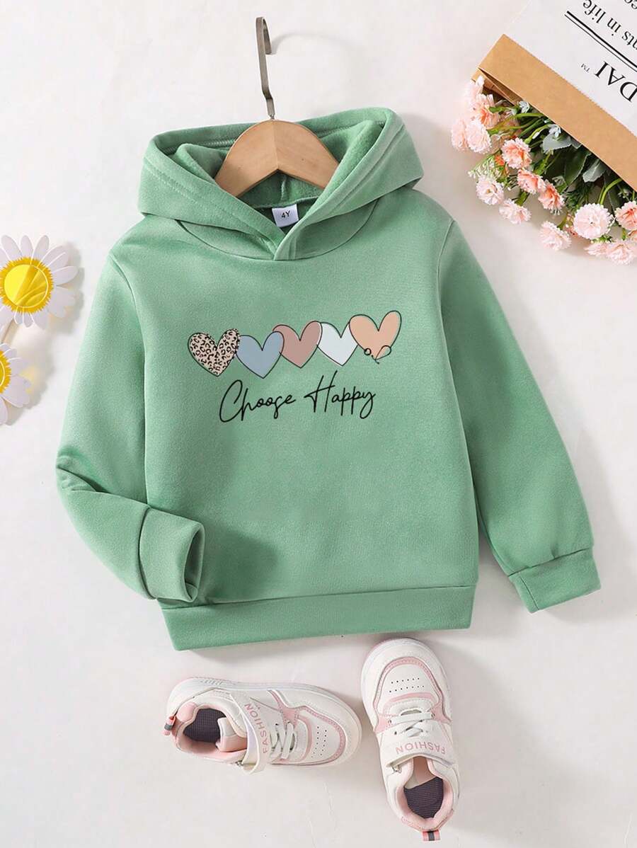 女小童愛心和字母圖案連帽衫