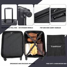 Travelhouse Hardside Carry On Luggage Airline Approved, Travel Suitcase With Spinner Wheels, Multi-Directional Spinner Wheels Upright Lightweight - 黑色 - 查看 6