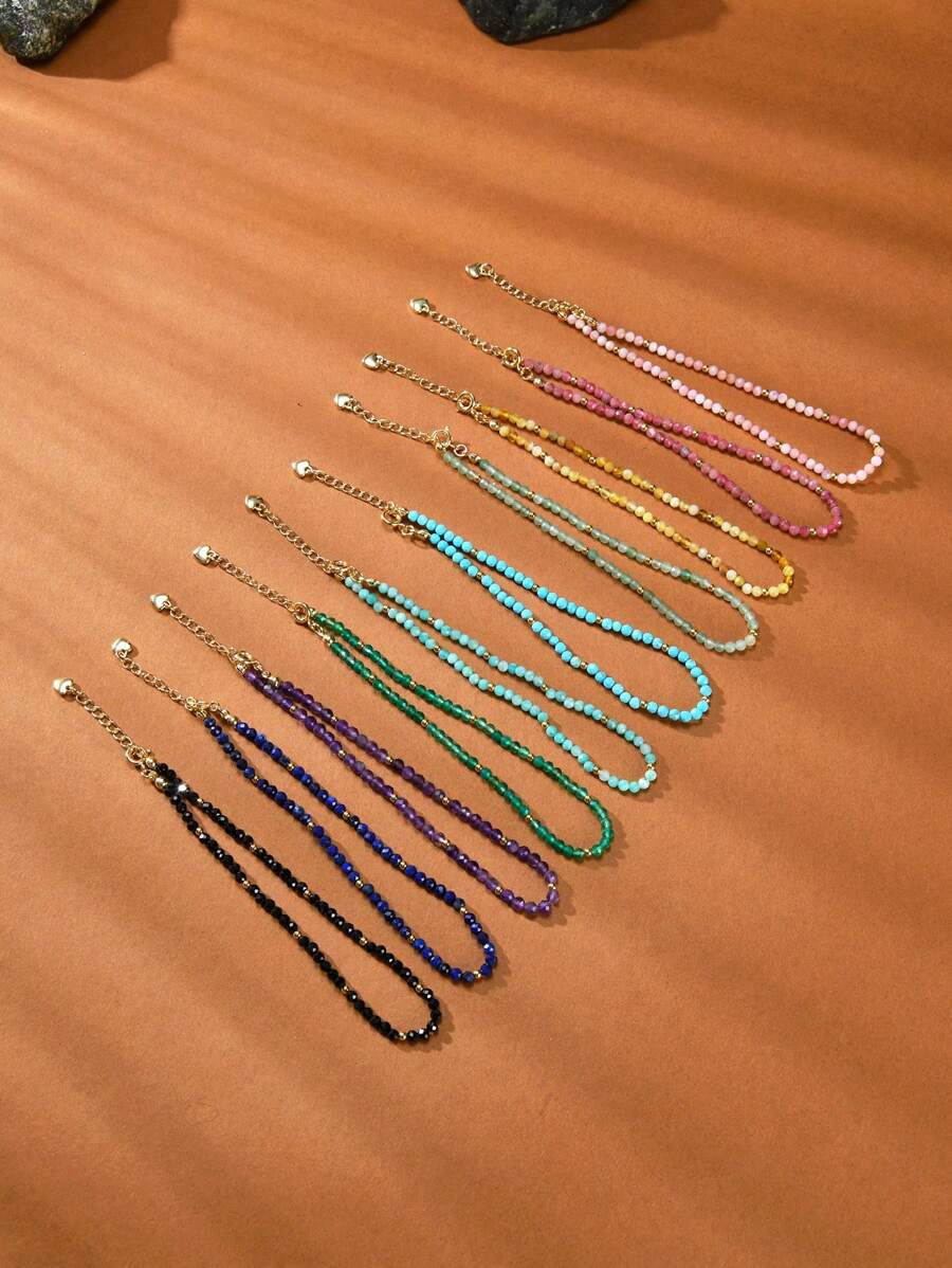 1 件 18K 镀金天然水晶和宝石女式脚链，适合日常佩戴，春夏季 - 彩色 - 查看 1