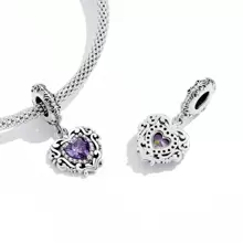 bamoer 1 PC 925 Sterling Silver Purple Shining Stone Collection Charms Love Drop Pendant fit for Charm Bracelet Vintage Pattern Beads