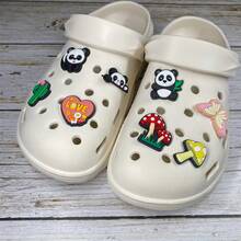 1組/套熊貓動物圖案鞋扣(共8個),適用於clogs,男女皆可,適合個性化diy裝飾 - 彩色 - 查看 8