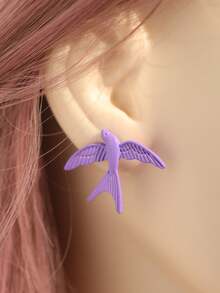 1對甜美可愛的紫燕子鳥金屬耳環,適合女士日常佩戴 - 紫色 - 查看 4