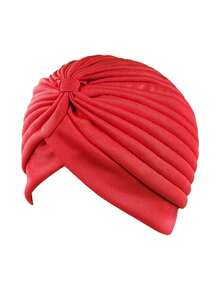 1 件裝女式歐美風格頭巾帽波西米亞帽子時尚防風帽適合日常佩戴和產後護理 - 紅色 - 查看 2